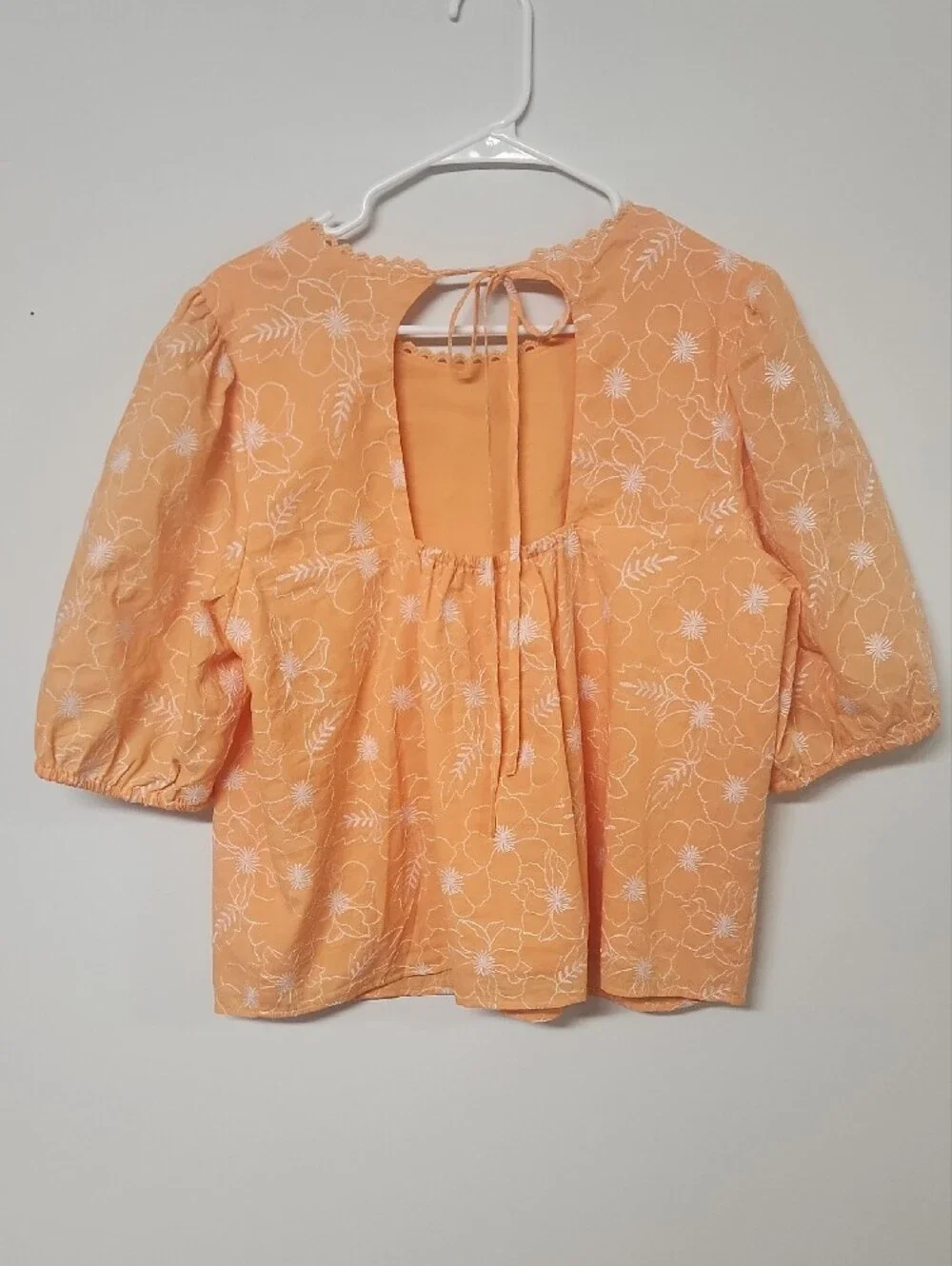 LOFT Orange Floral Tie-Back Puff Sleeve Top